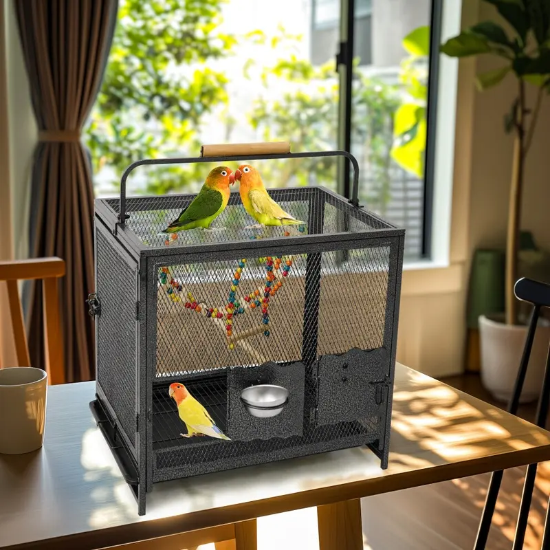 Bingopaw Black Metal Flight Bird Cage Playpen Cage With Hammock Swing Toy