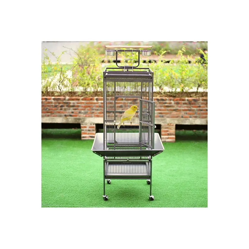 Living And Home Unisex Black Large Wheeled Bird Parrot Cage With Playtop