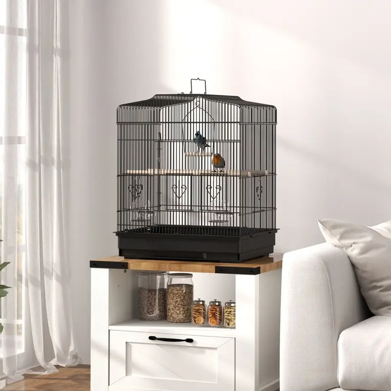 New Pawhut (Black) 59Cm Bird Cage With Perches, Food Bowls, Swin Black Large