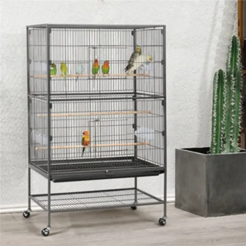 Yaheetech Black Metal Rolling Bird Cage With Perches & 4 Feeders & Storage Shelf Size 3