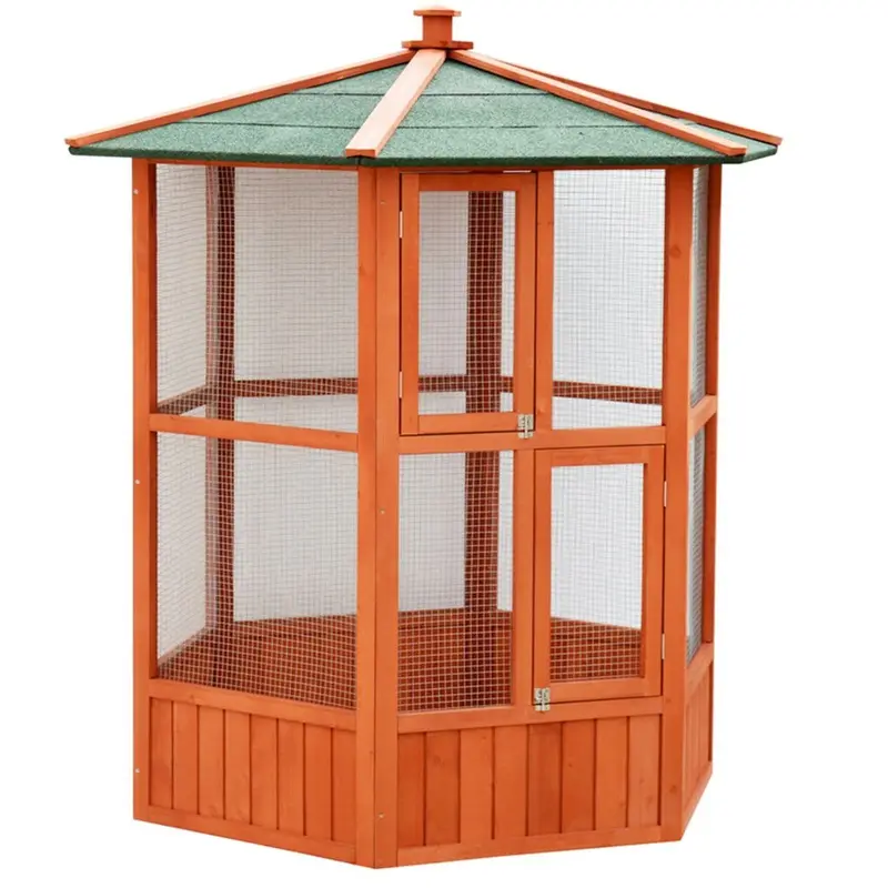 New Kct Brazil Outdoor Hexagonal Bird Aviary With Durable Asphalt Roof Pbc111 Small