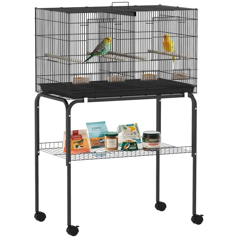 PawHut Bird Cage with Divider - 4 Wooden Perches Slide Out Tray - White  | TJ Hughes