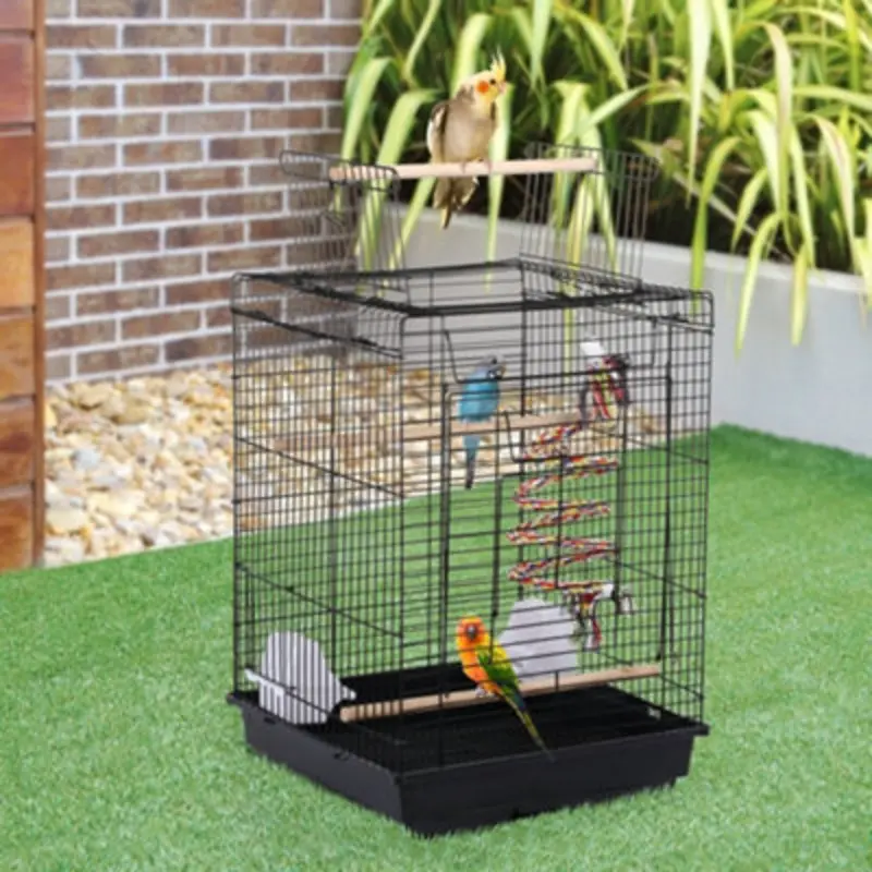Yaheetech Black Open Top Metal Bird Cage W/ Open Play Top Small
