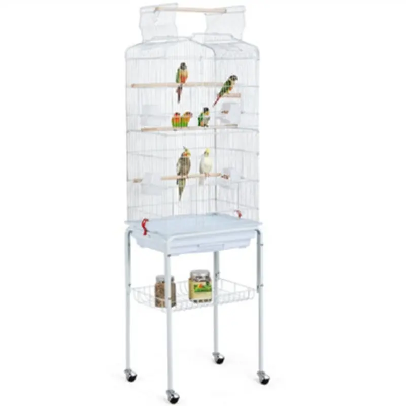 Yaheetech Open Top Metal Bird Cage Large Rolling Parrot Cage W/ Slide-Out Tray White