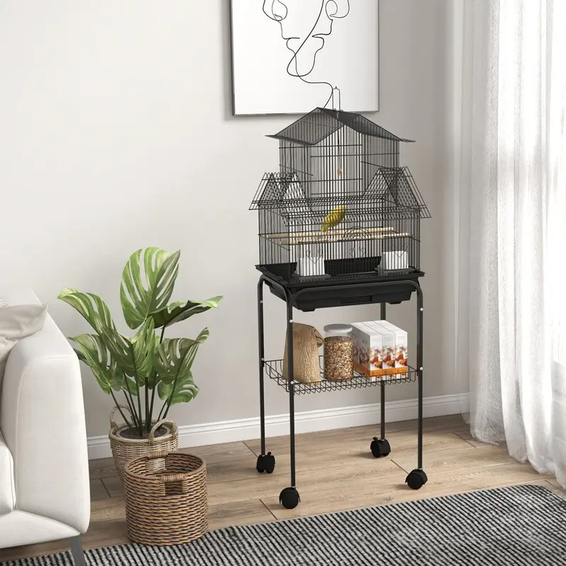 Pawhut Metal Bird Cage W/ Perch Food Container Handle For Finch Canary