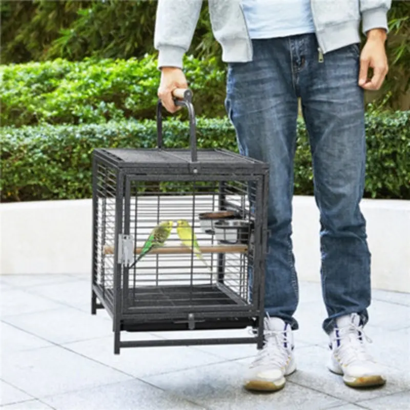 Yaheetech Wrought Iron Travel Bird Cage Carrier Black