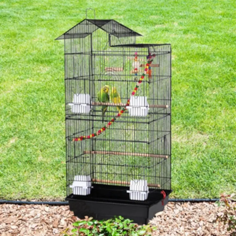 Yaheetech Large Roof Top Metal Bird Cage W/ Swing And Ladder Black