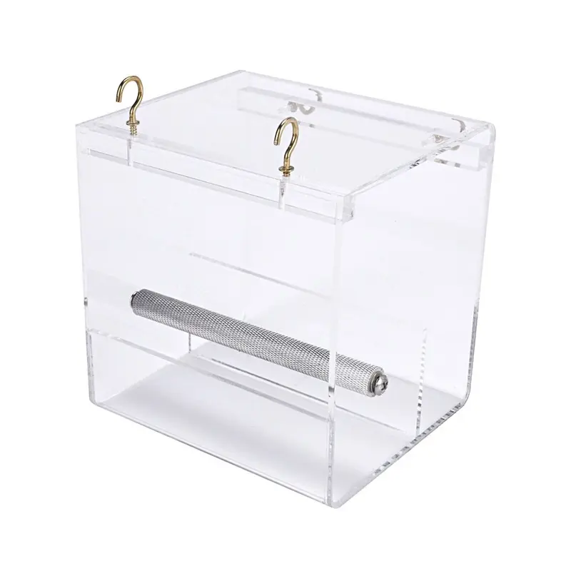 Zeuxo Acrylic Automatic Parrot Feeder No Mess Bird Cage Seed Feeding Container Box