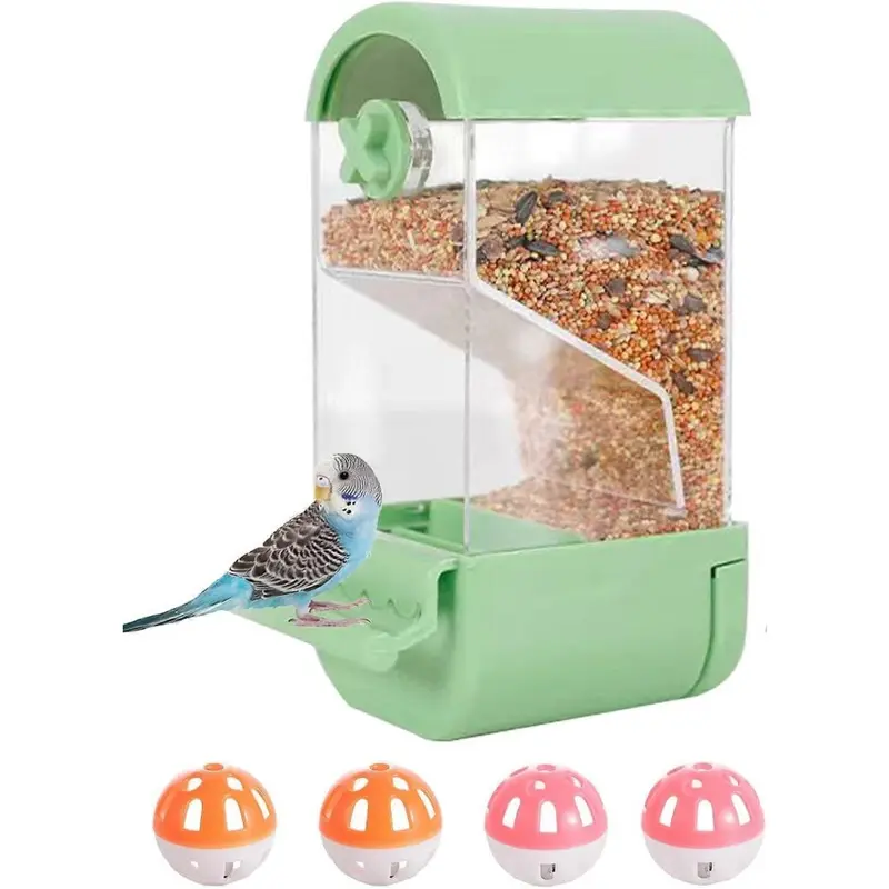 No Mess Bird Cage Feeder Automatic Parakeets Seed Food Container Acrylic Parrot