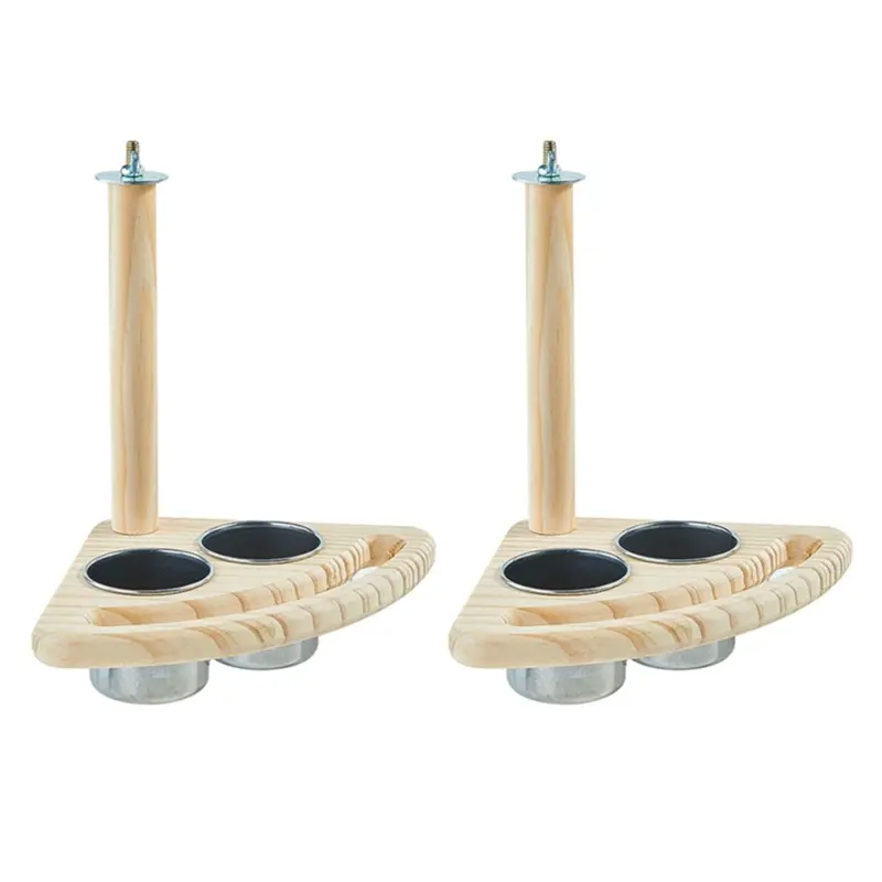 Wood Bird Perch with Bird Feeding Cups Bird Feeder for Cockatiels