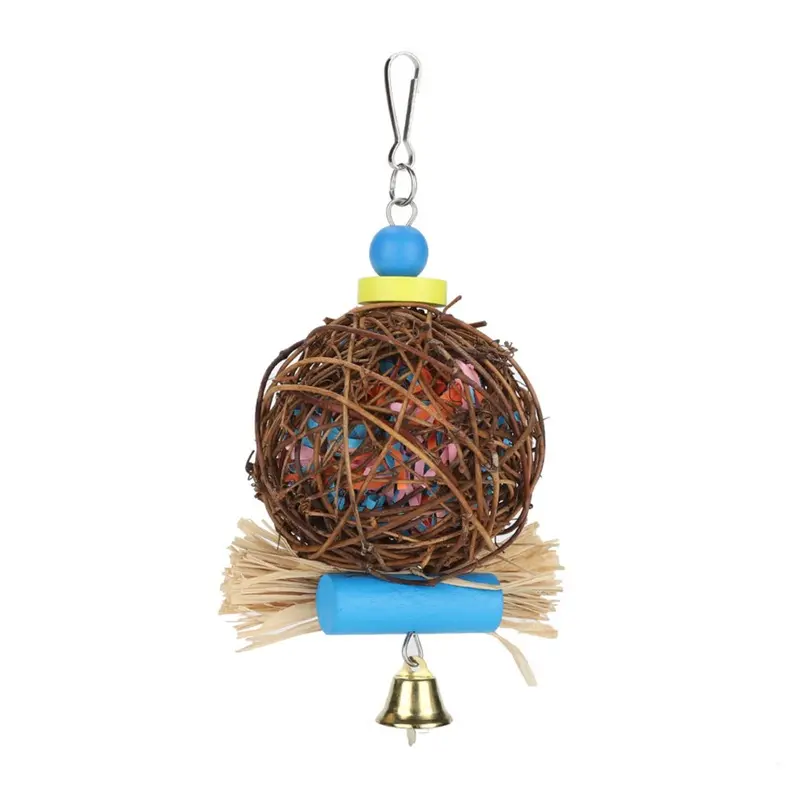 Bird Parrot Chewing Toy Natural Rattan Ball Toys For Birds With Paper Strips Small