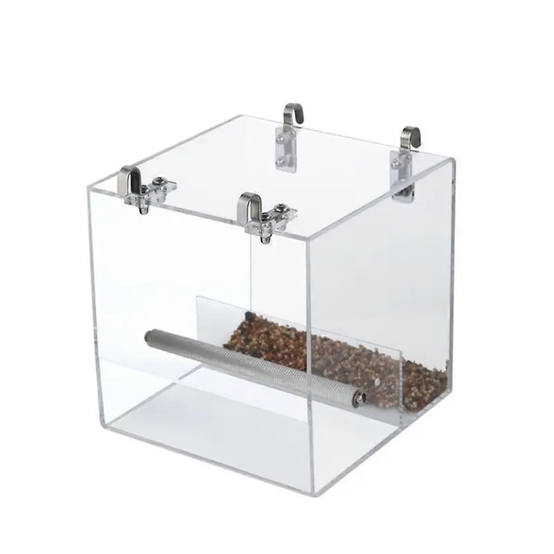 Parakeet Food Dispenser No Mess Clear Parrot Feeder with Perch for Cockatiel