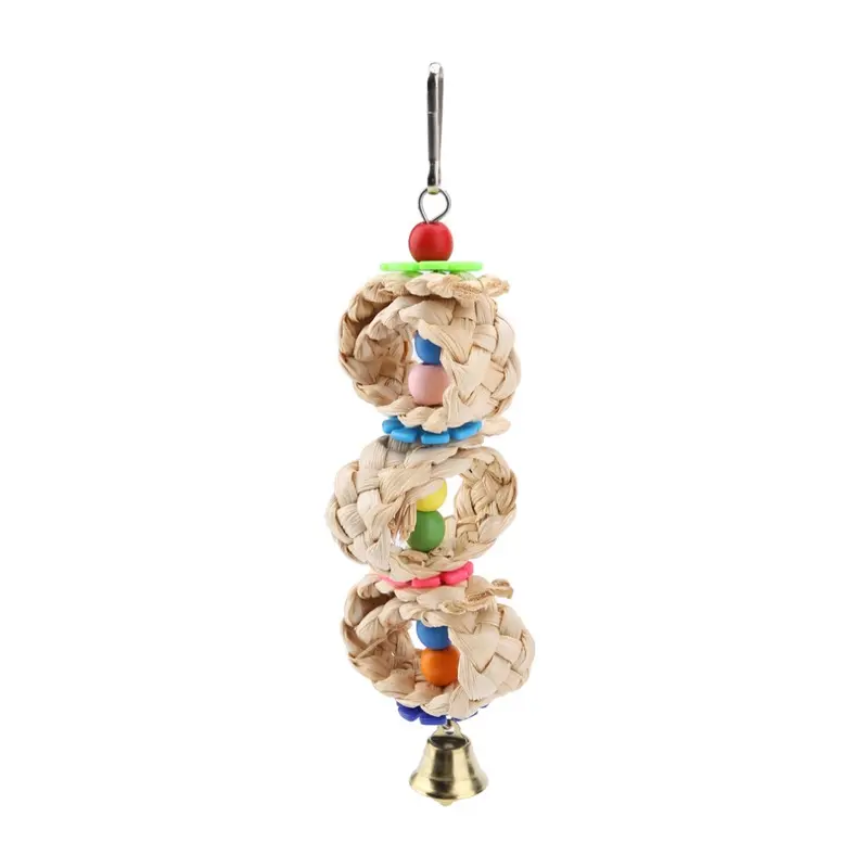 Pet Bird Toy Parrot Interactive Chew Wooden Circular Pattan Balls Hanging Cage Toys