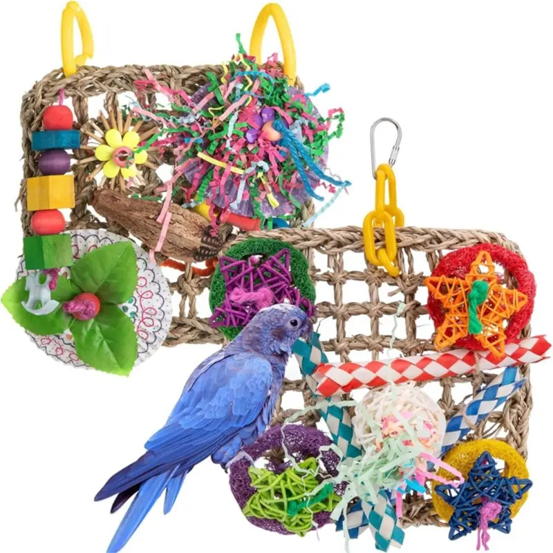 Tlily Cnnotepad Bird Toys, Parrot Set Of Seagrass Woven Suspension Cushions Size 2