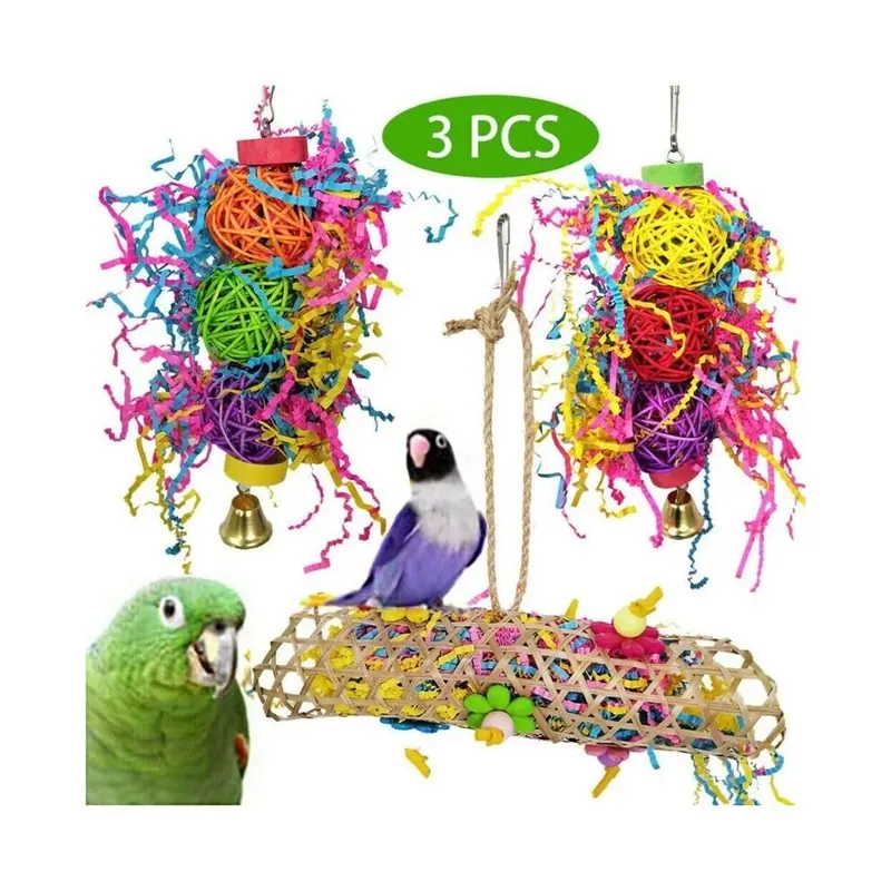 3 Pcs Parrot Bird Chew Cage Haging Woven Gass Foraging Strip Cockatiel Toys Size 3
