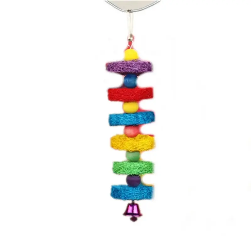 Dsport Parrot Squirrel Pet Loofah Bite Molar String Toy(Color) Small