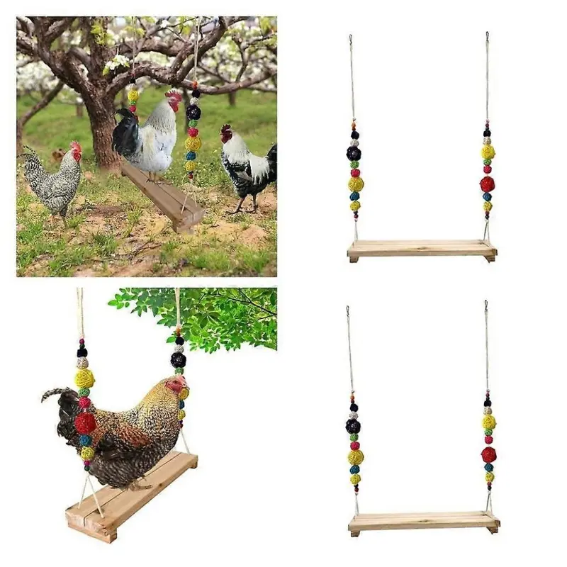 2 Pieces Handmade Chicken Swing Wooden Perch Toy For Birds Parrots Large