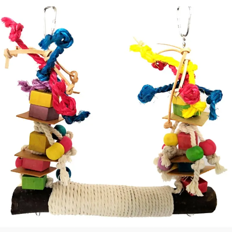 Colorful Parrot Bird Chew Toy with Ladder, Bells & Cotton Rope
