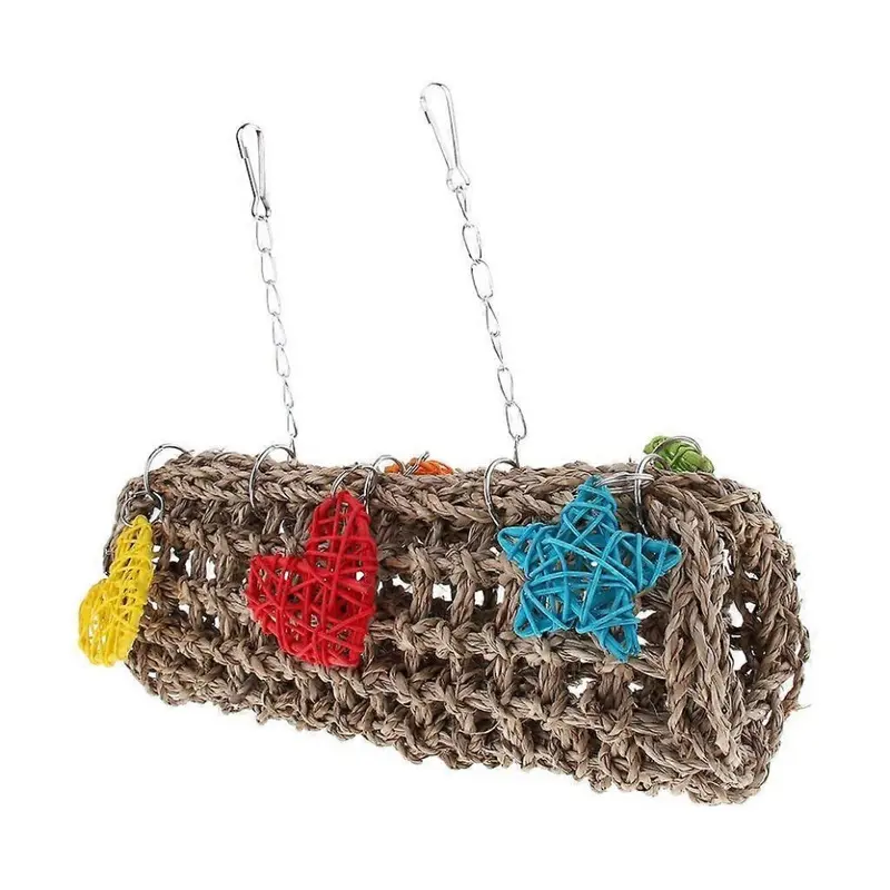 Parrot Tunnel Toy Narutal Straw Bird Chewing Toy Hanging Tube Swing Hammock