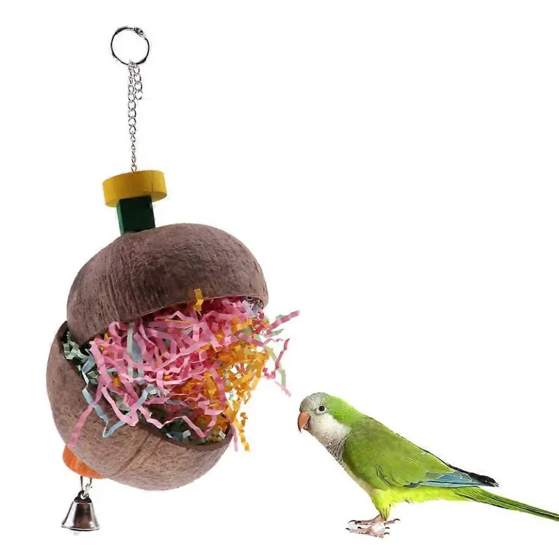 Pet Parrot Coconut Shell Chew Swing Toy Drawbench Wire Cage Hanging Toys