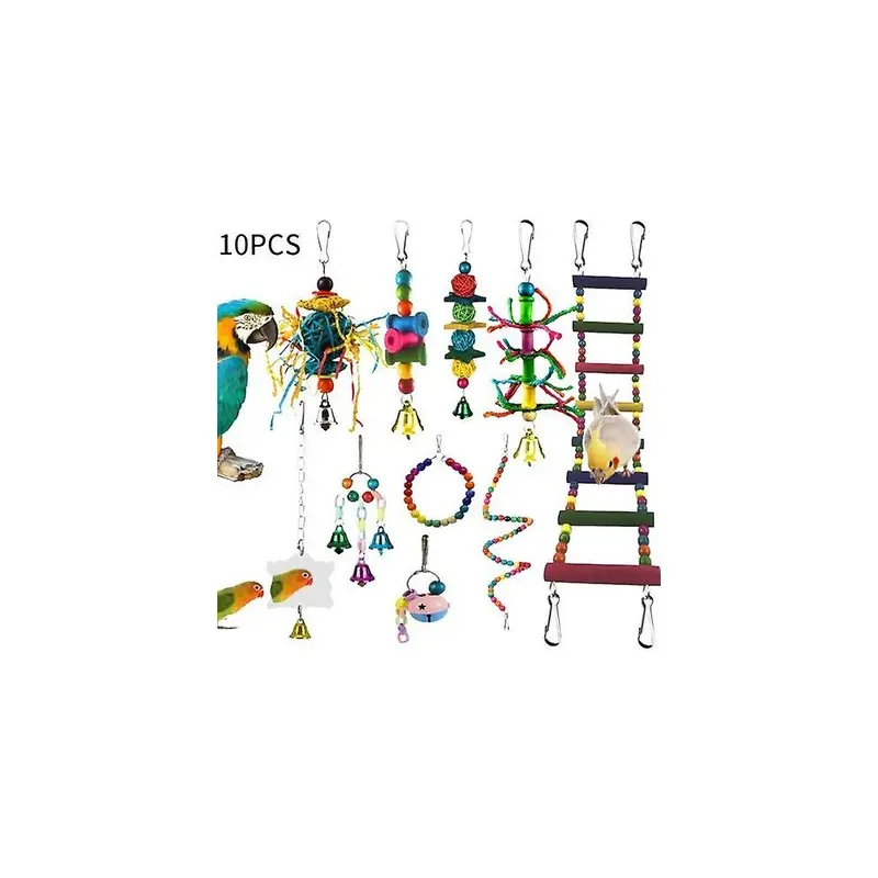 Bird Chew Toys, Packs Parakeet Natural Wood Toys Parrot Hanging Cage Toy Size 10