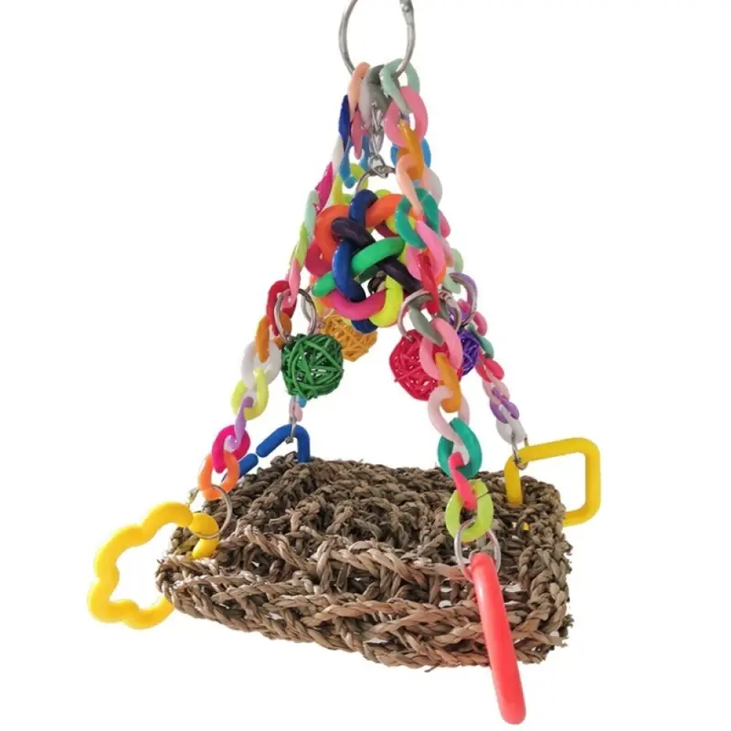 Foraging Wall Toy with Seagrass Woven Mat and Colorful Chew Toys