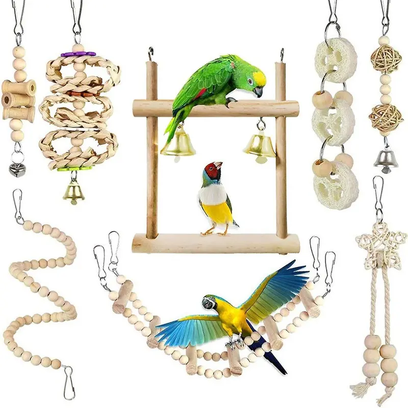 Gray (As Show, One ) Set Of Wooden Bird Toys Size 8