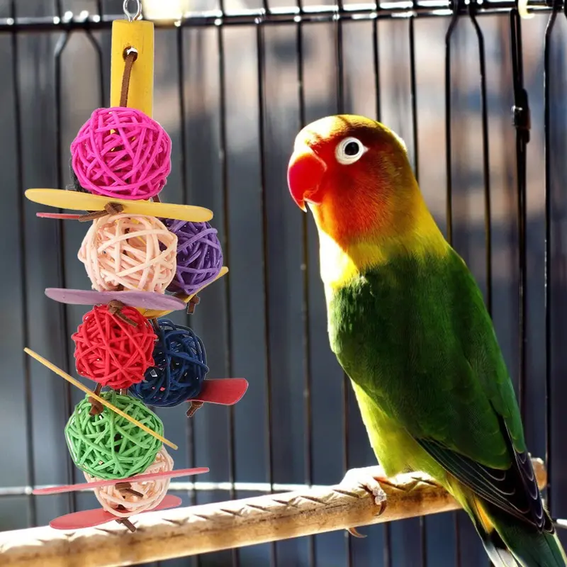 Pet Parrot Chewing Biting Toy Colorful Sepaktakraw String With Hook For Bird Small