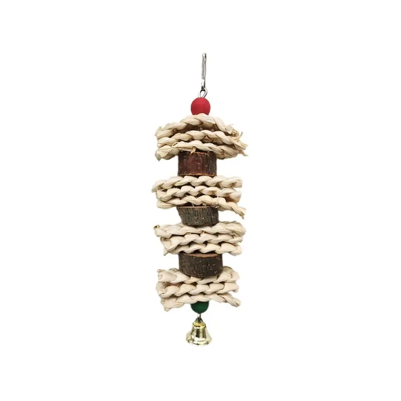 Bird Chewing Toy Parrot Cage Bite Toys Corn Husks Color Wood Beads Ent