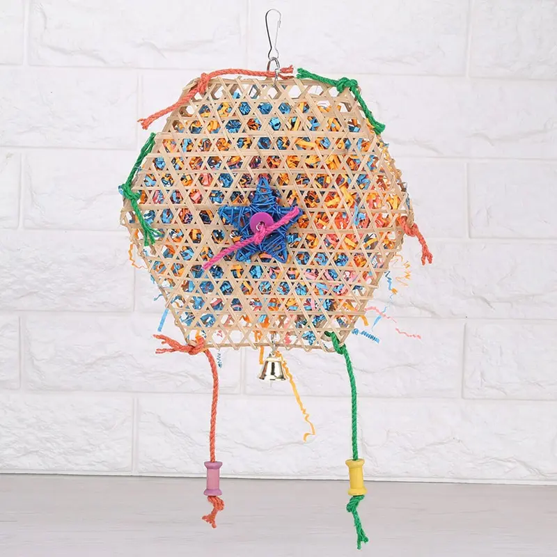 Parrot Bird Interactive Bite Chewing Toy Woven Bamboo Paper Hanging Toys