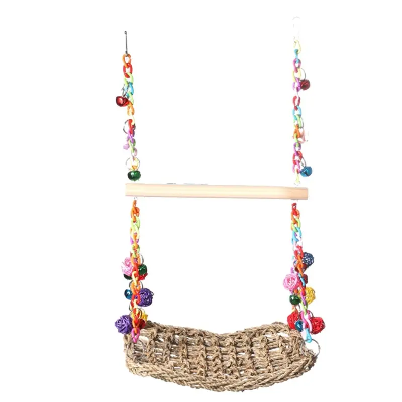 Spactz Bird Swing Toys With Bells,Bird Seagrass Woven Platform Hammock