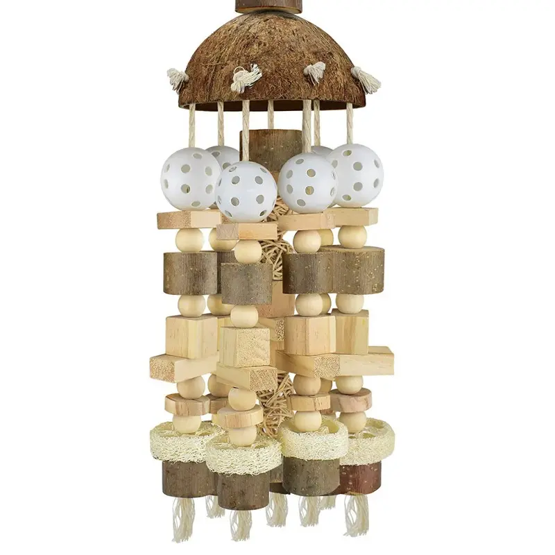 Senza Marchio Grey Bird Parrot Toy, Parrot Toy Natural Wooden Blocks Bird Toy Large
