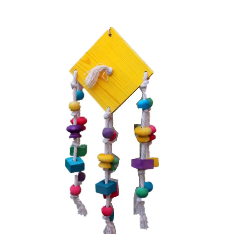 Dsport Creative Parrot Wooden Cotton Rope Ball Square Bite Toy Size 1