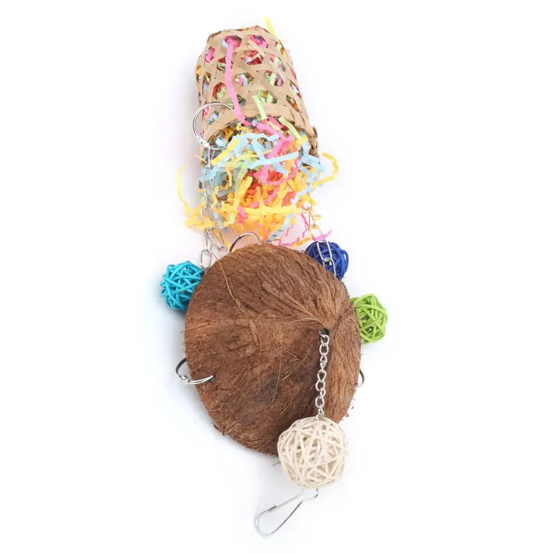 Birds Toy Coconut Shell Hanging Colorful Birds Vineball Toy For Parrots Small
