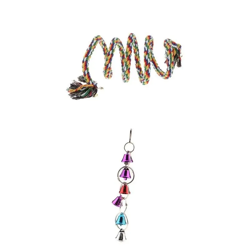 Parrot Cage Toy Pack,Parrot Spiral Bungee & Hanging Bells Swing Small