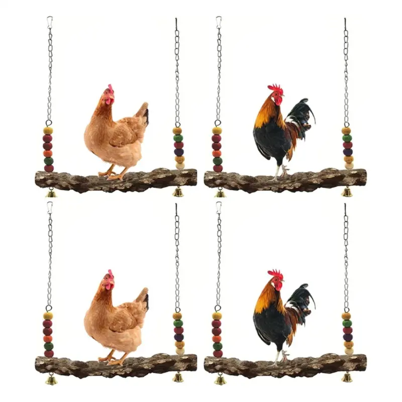4 Pack Chicken Bird Swing,Natural Wooden Swing Toys Size 4