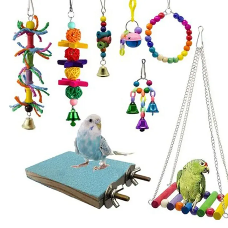 Limbo Bird Toys Parrot Swing Toy With Colorful Wooden Beads Bells