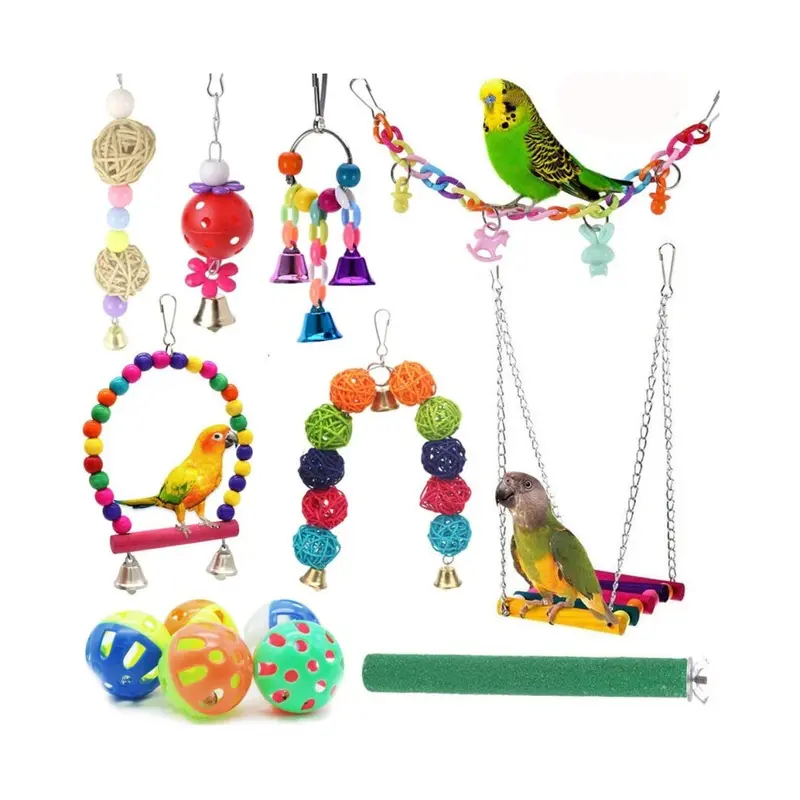 Zeuxo 12Pcs Parrot Toy Hanging Bell Swing Pet Bird Cage Toy Size 12