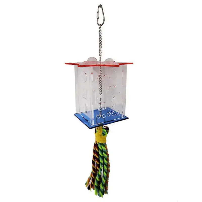 Bird Hanging Foraging Toy Seed Food Feeder Acrylic Box with Swing Rope