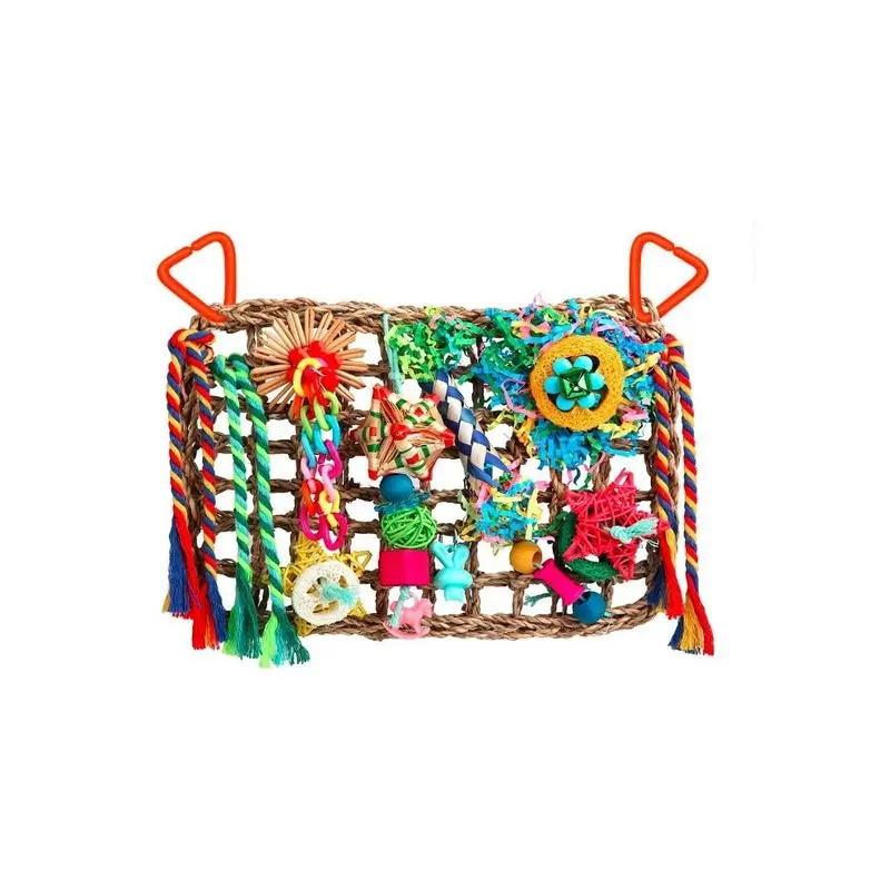 Zeuxo Bird Feeding Toy, Suitable For Many Parrots - With Seagrass Wall Small