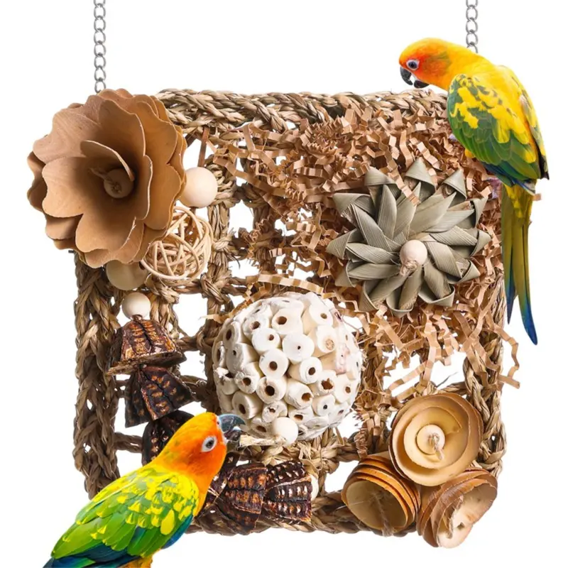 Merkloos Bird Toys, Parakeet Toys Bird Foraging Toys Grass Mat Climbing Wall