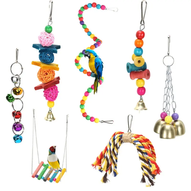 New Beaks Metal Rope Parrot Toy Budgie Cockatiel Cage Bird Toys Set Small
