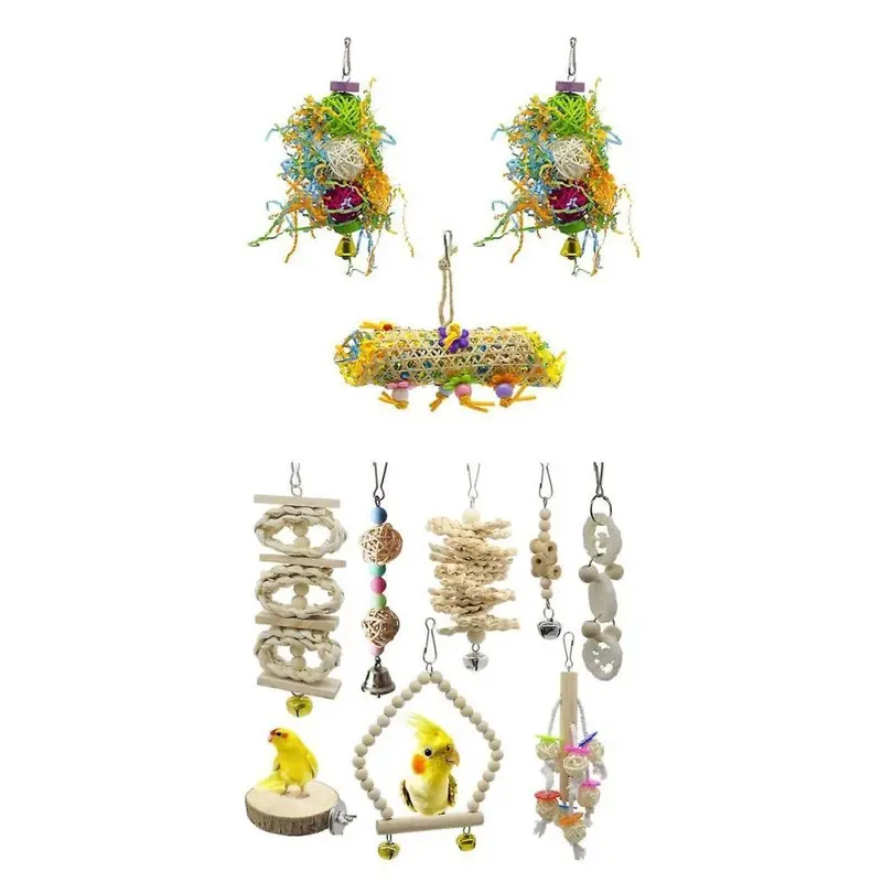 11Pcs Birds Parrot Chew Swing Toy Cage Hanging Toys For Birds Small