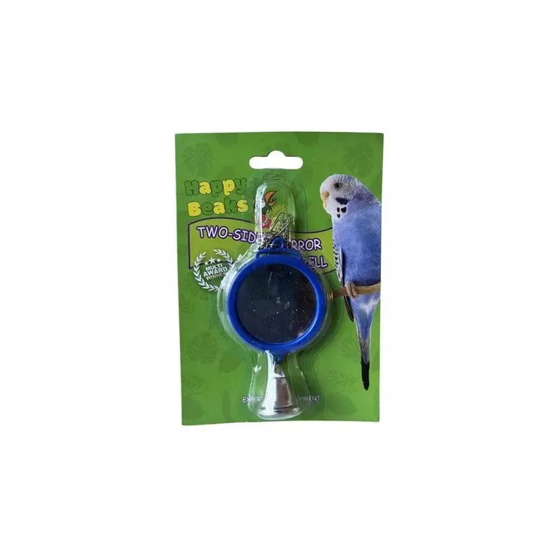 A & E Cages 644472015232 Happy Beaks 2-Sided Mirror With Bell Bird Toy - One Size