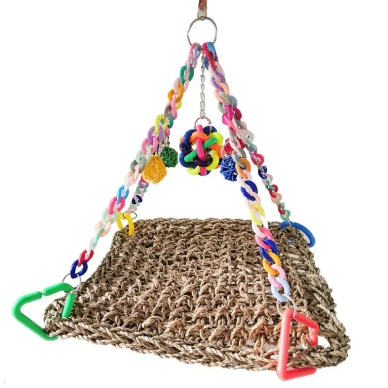 Hanging Foraging Wall Bird Toys Seagrass Climbing Net Swing Colorful C