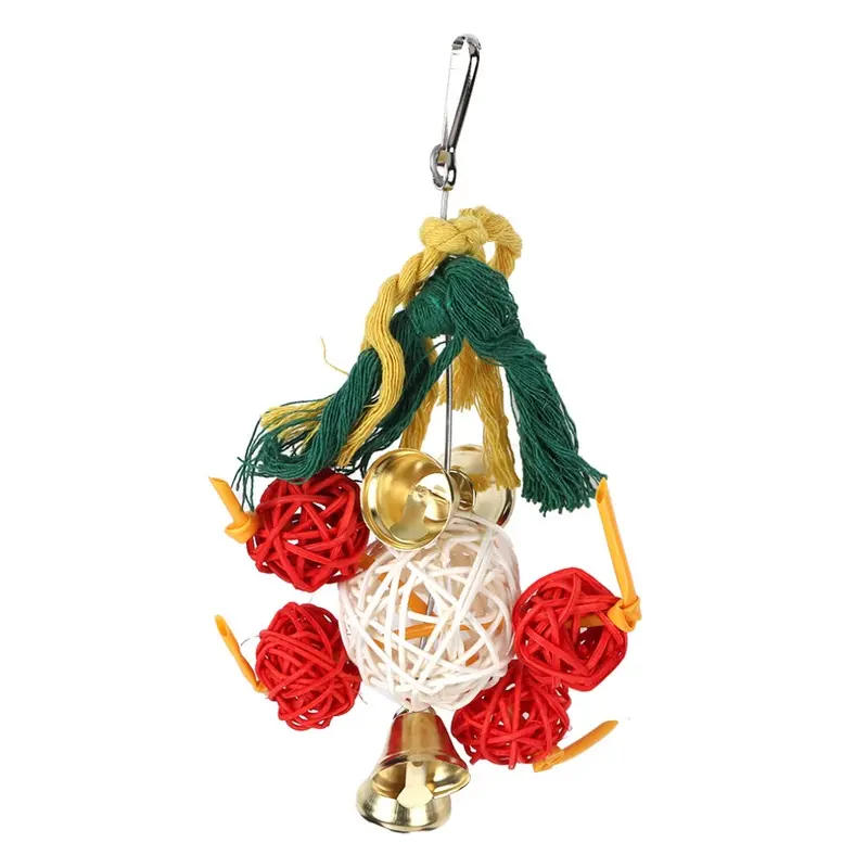 Pet Parrot Natural Rattan Christmas Toy Biting Chewing Playing with Bell for Bird