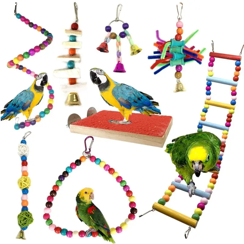 8-Piece Parrot Toy Chew Bird Toys Wooden Perching Platform And Birds Parrots Small