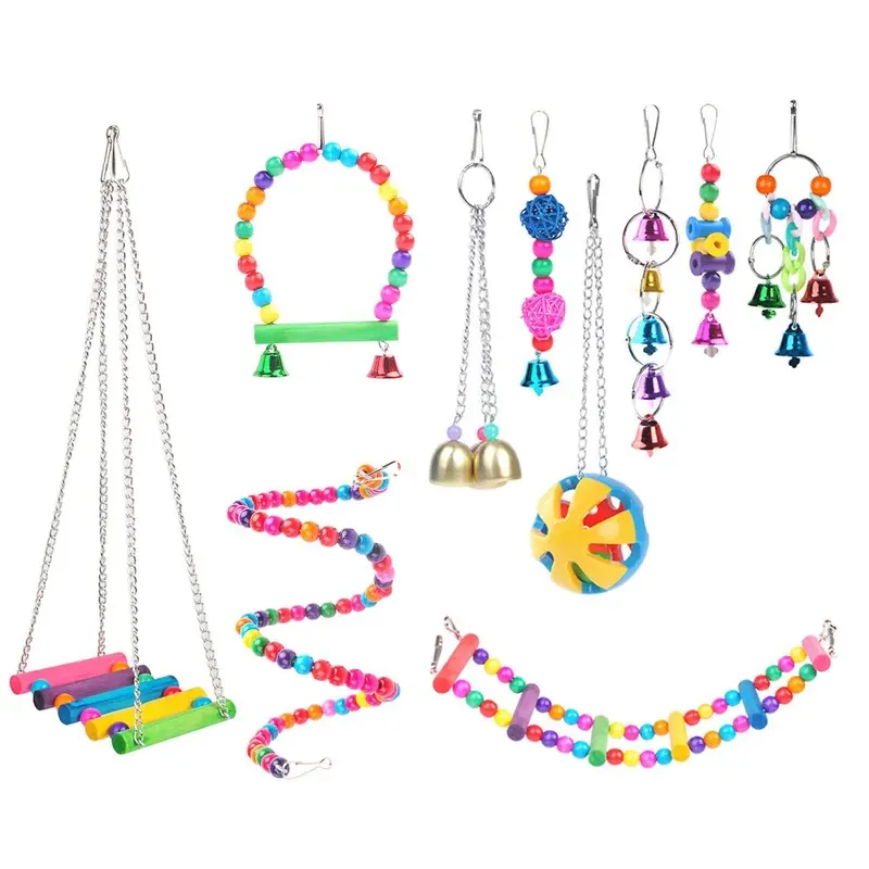 Bird Toys Pieces Set Swing Ladder Perch Bridge Toy For Cage Colorful Decor Size 10