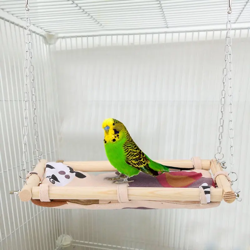 Pet Canvas Hammock Bird Wood Hanging Cage Parrot Game Bed Swing Toy Size 1