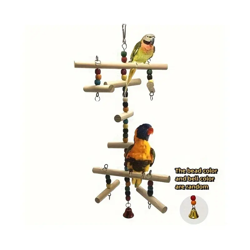 Yetp Star (Parrot) Colorful Wooden Parrot Swing Ladder Toy With Bells And Beads